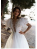 Beaded White Eyelash Lace Polka Dot Tulle Romantic Wedding Dress